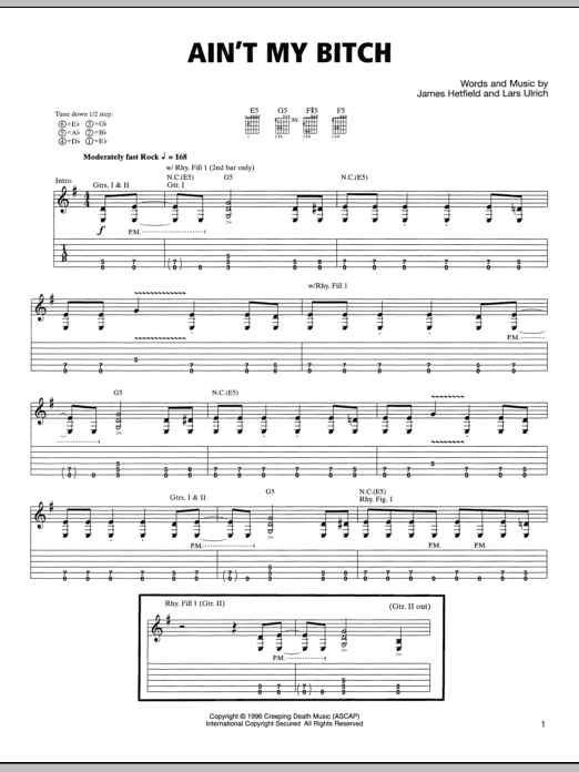 Metallica Ain't My Bitch sheet music notes and chords arranged for Guitar Tab