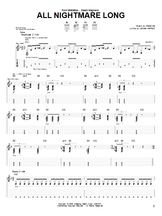 Metallica All Nightmare Long sheet music notes and chords arranged for Bass Guitar Tab