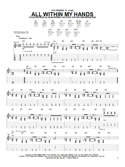 Metallica All Within My Hands sheet music notes and chords arranged for Drums Transcription