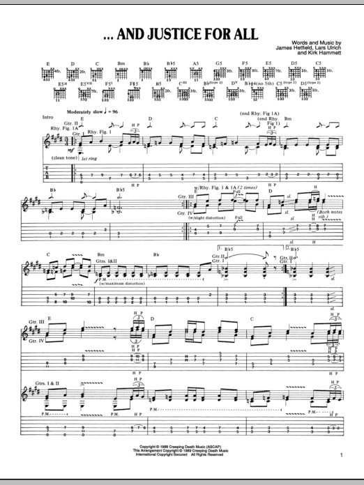 Metallica ...And Justice For All sheet music notes and chords arranged for Guitar Chords/Lyrics