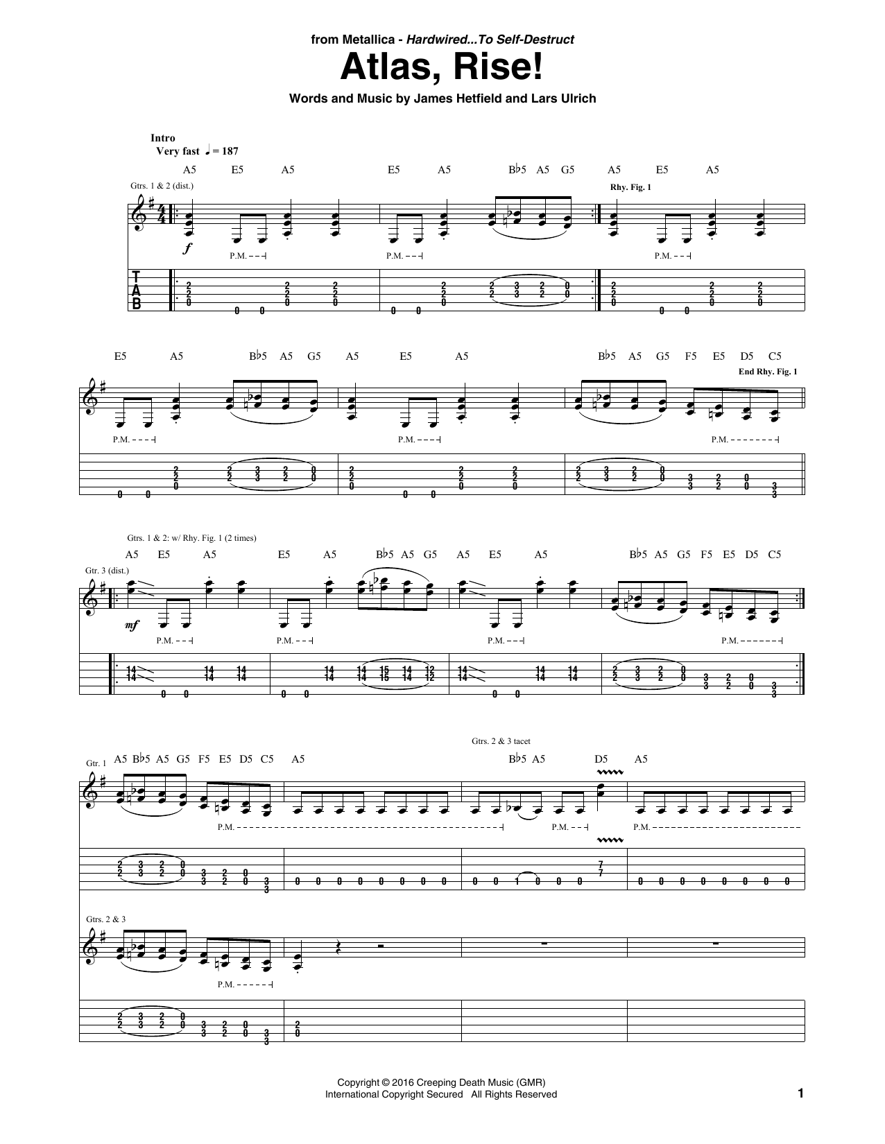 Metallica Atlas, Rise! sheet music notes and chords arranged for Guitar Tab