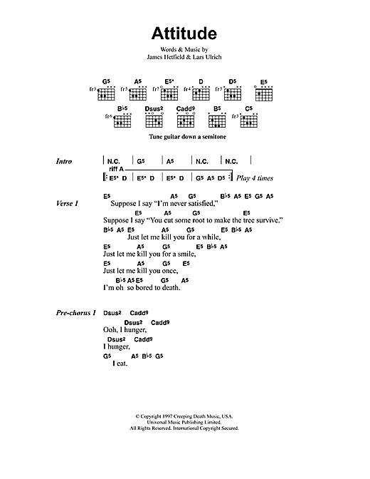 Metallica Attitude sheet music notes and chords arranged for Guitar Chords/Lyrics