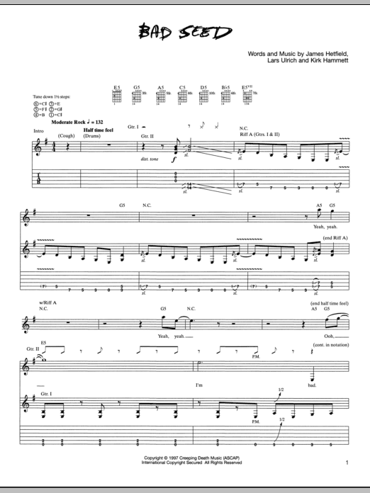 Metallica Bad Seed sheet music notes and chords arranged for Guitar Tab