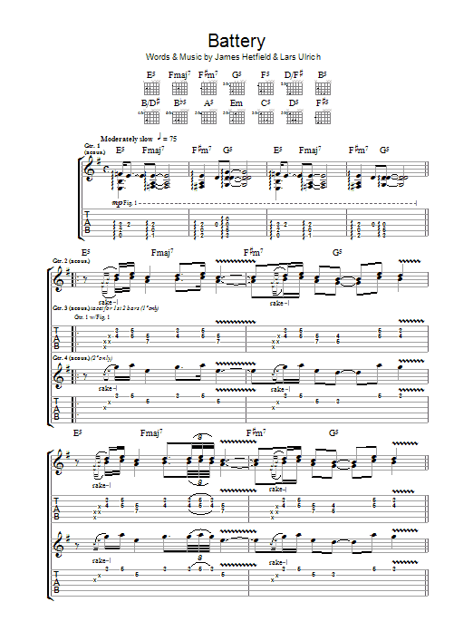 Metallica Battery sheet music notes and chords arranged for Guitar Tab