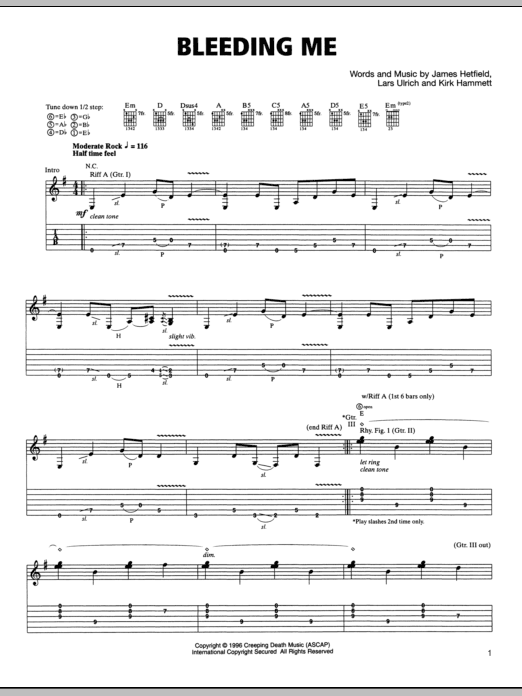Metallica Bleeding Me sheet music notes and chords arranged for Guitar Chords/Lyrics