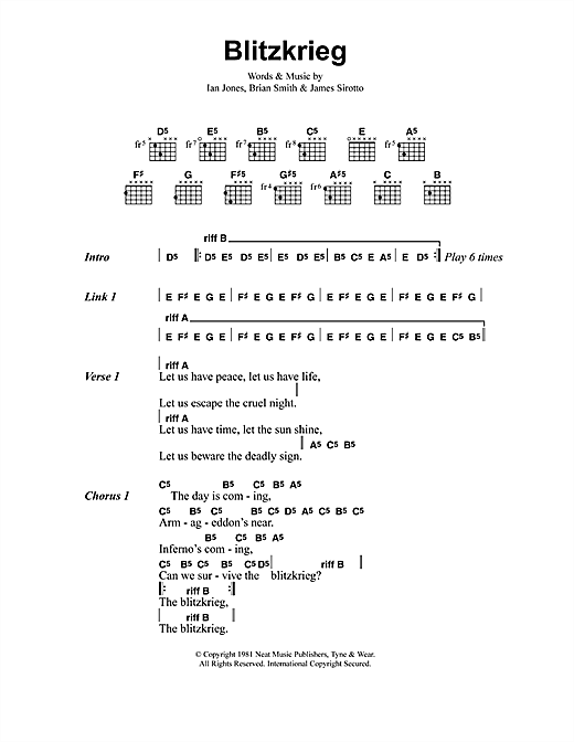Metallica Blitzkrieg sheet music notes and chords arranged for Guitar Chords/Lyrics