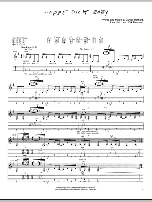 Metallica Carpe Diem Baby sheet music notes and chords arranged for Bass Guitar Tab