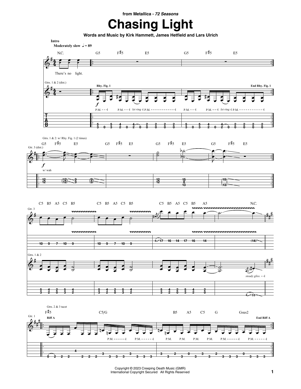 Metallica Chasing Light sheet music notes and chords arranged for Guitar Tab