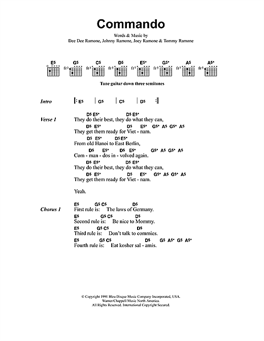 Metallica Commando sheet music notes and chords arranged for Guitar Chords/Lyrics