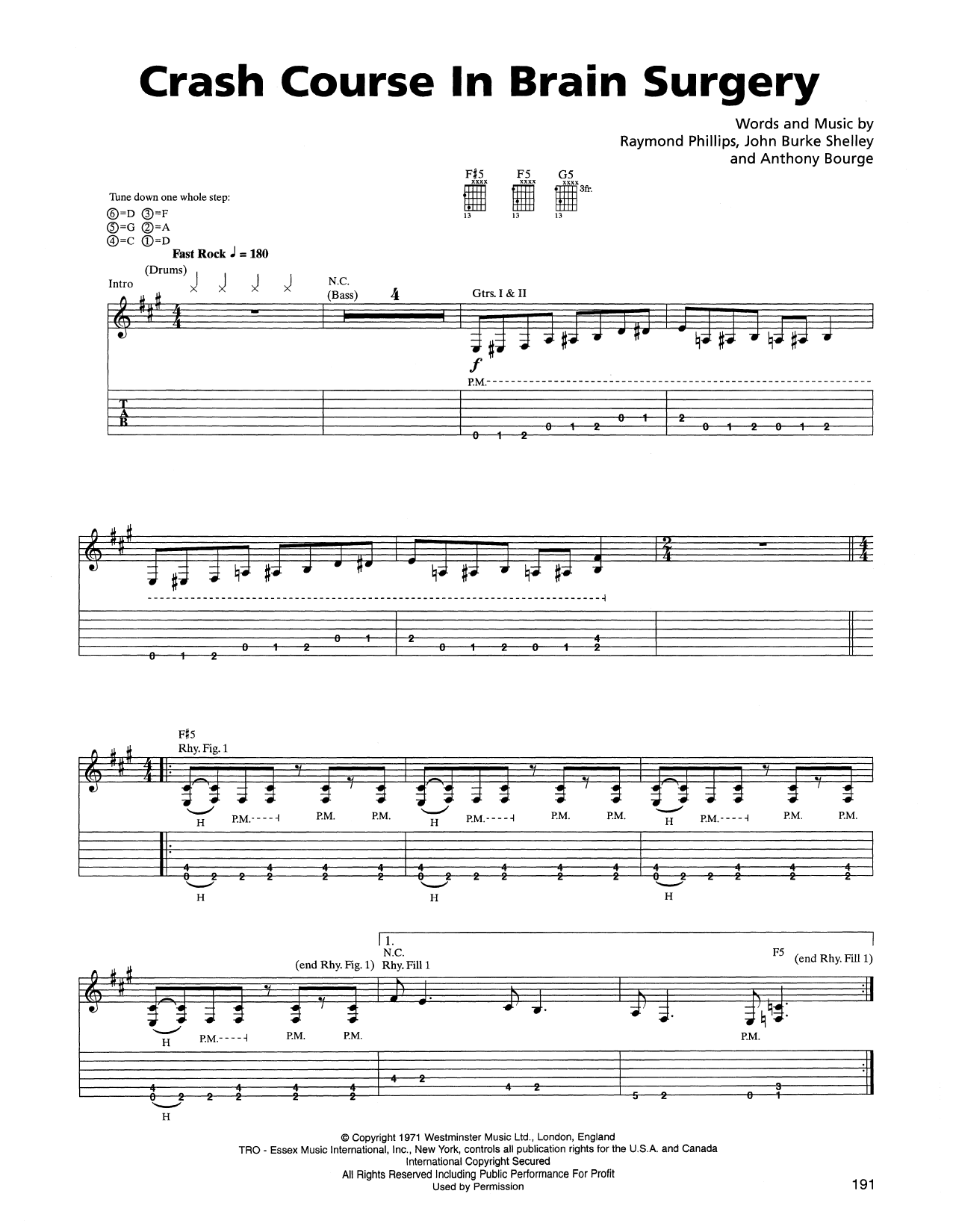 Metallica Crash Course In Brain Surgery sheet music notes and chords arranged for Bass Guitar Tab