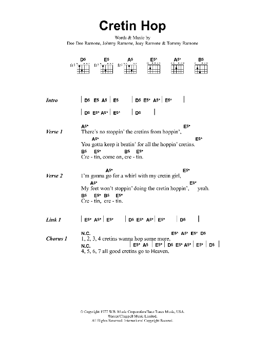 Metallica Cretin Hop sheet music notes and chords arranged for Guitar Chords/Lyrics
