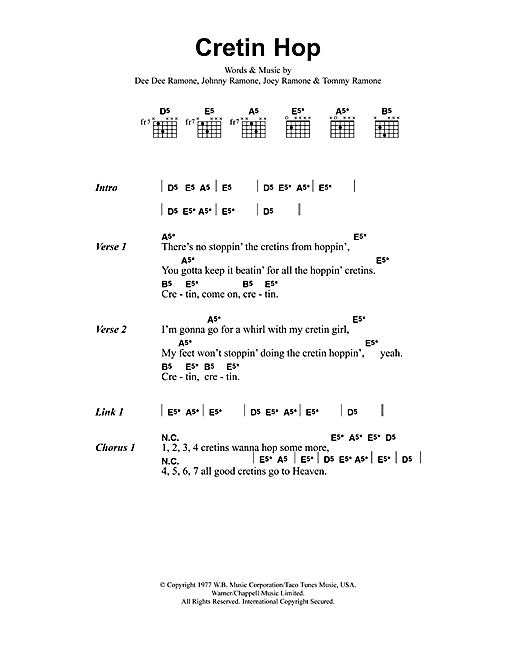 Metallica Cretin Hop sheet music notes and chords arranged for Guitar Chords/Lyrics