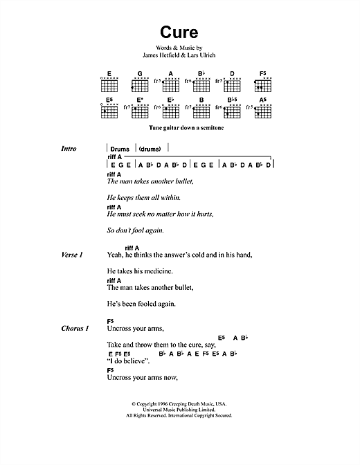 Metallica Cure sheet music notes and chords arranged for Guitar Chords/Lyrics
