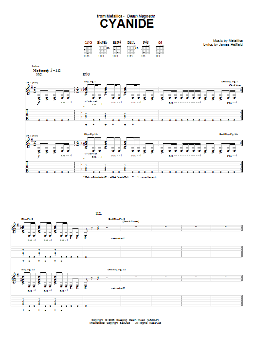 Metallica Cyanide sheet music notes and chords arranged for Bass Guitar Tab
