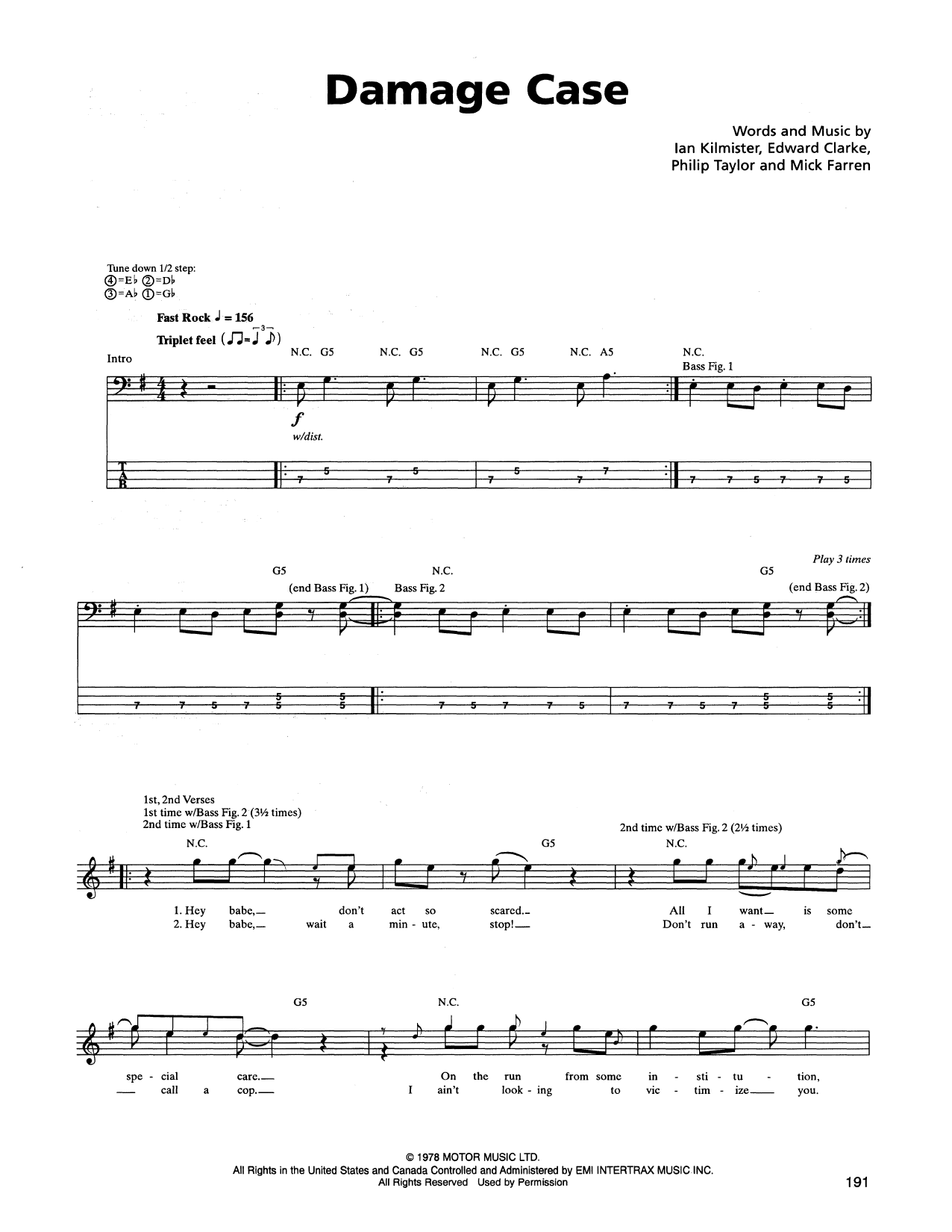 Metallica Damage Case sheet music notes and chords arranged for Bass Guitar Tab