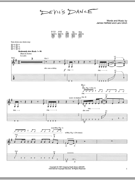 Metallica Devil's Dance sheet music notes and chords arranged for Guitar Chords/Lyrics