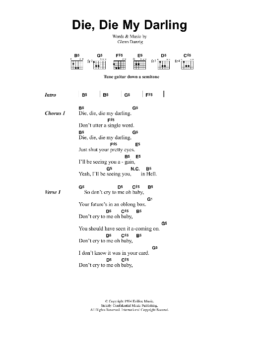 Metallica Die, Die My Darling sheet music notes and chords arranged for Guitar Chords/Lyrics