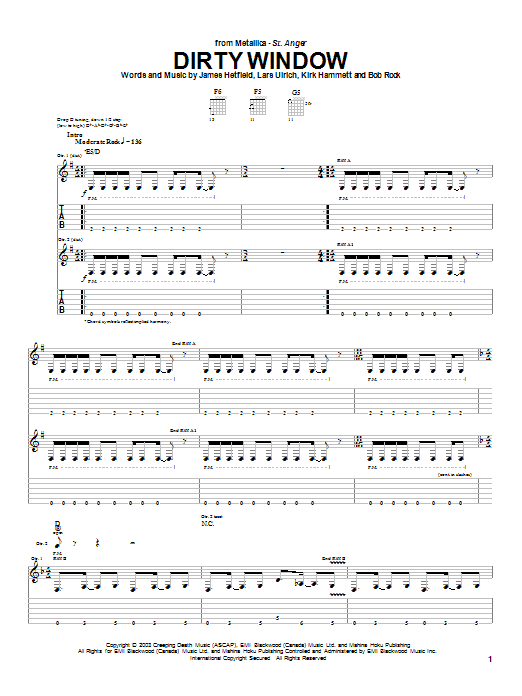 Metallica Dirty Window sheet music notes and chords arranged for Drums Transcription