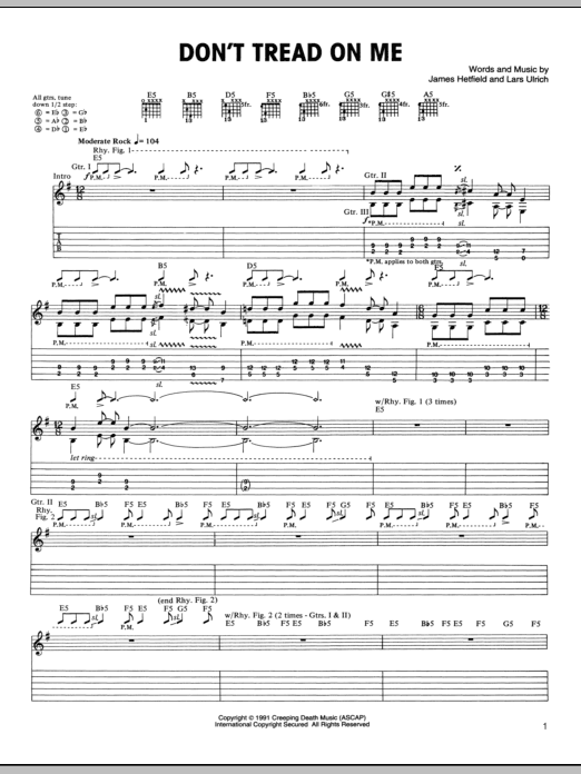 Metallica Don't Tread On Me sheet music notes and chords arranged for Guitar Chords/Lyrics