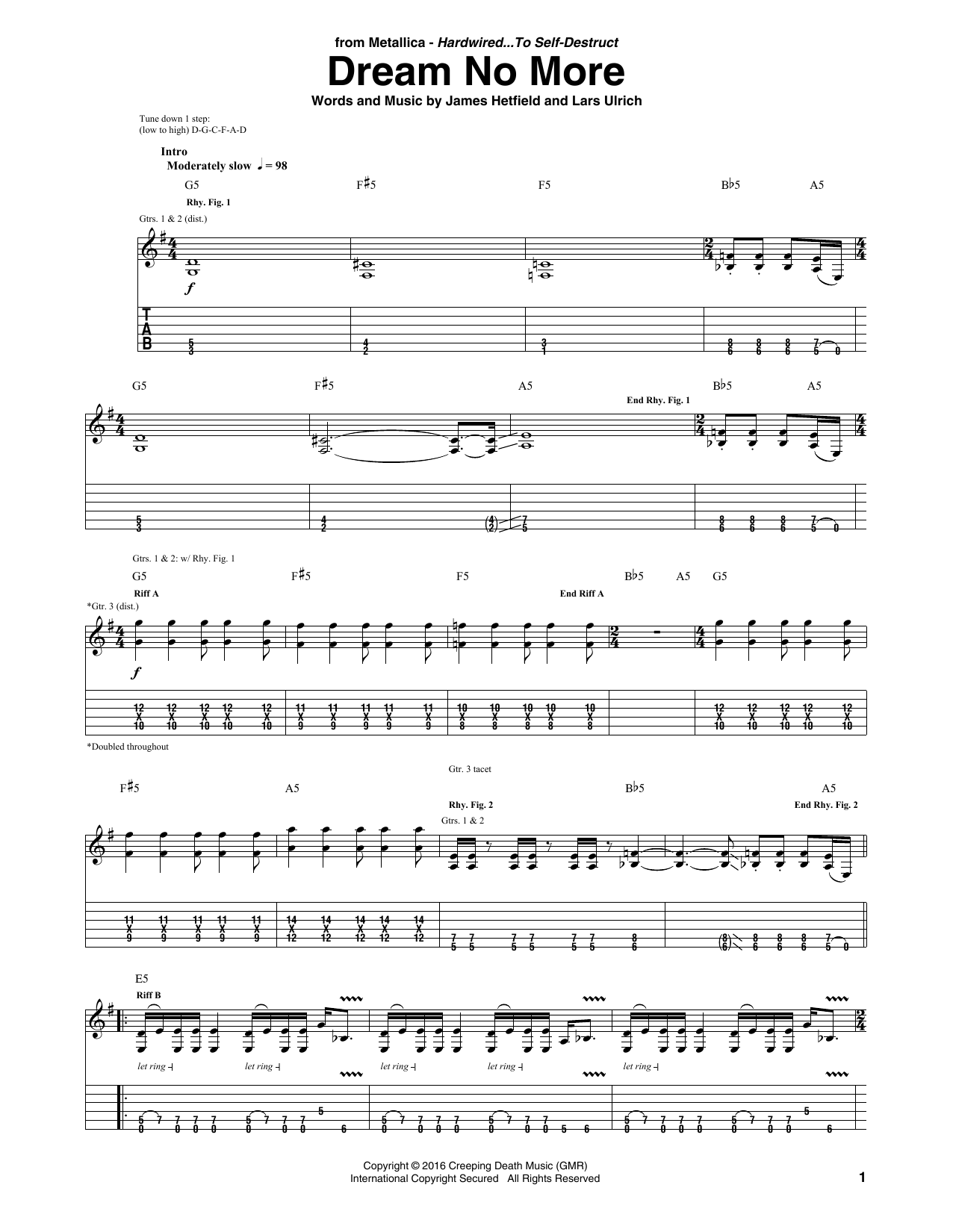 Metallica Dream No More sheet music notes and chords arranged for Guitar Tab