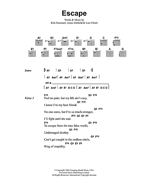Metallica Escape sheet music notes and chords arranged for Bass Guitar Tab