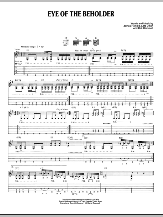 Metallica Eye Of The Beholder sheet music notes and chords arranged for Bass Guitar Tab