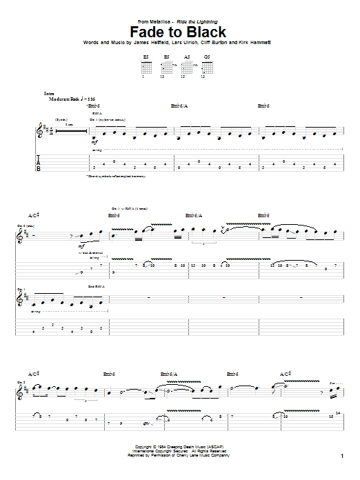 Metallica Fade To Black sheet music notes and chords arranged for Bass Guitar Tab
