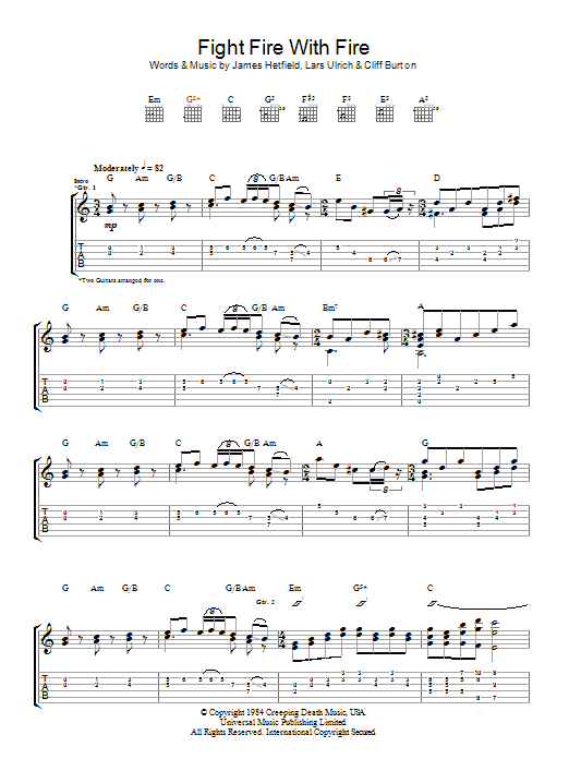 Metallica Fight Fire With Fire sheet music notes and chords arranged for Guitar Chords/Lyrics