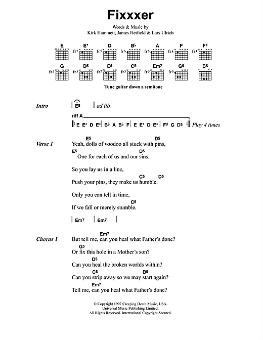 Metallica Fixxxer sheet music notes and chords arranged for Guitar Chords/Lyrics