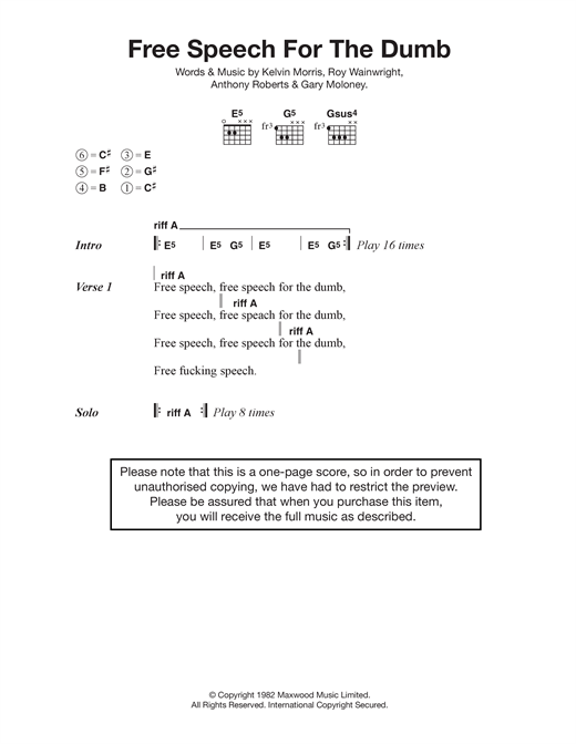 Metallica Free Speech For The Dumb sheet music notes and chords arranged for Guitar Chords/Lyrics