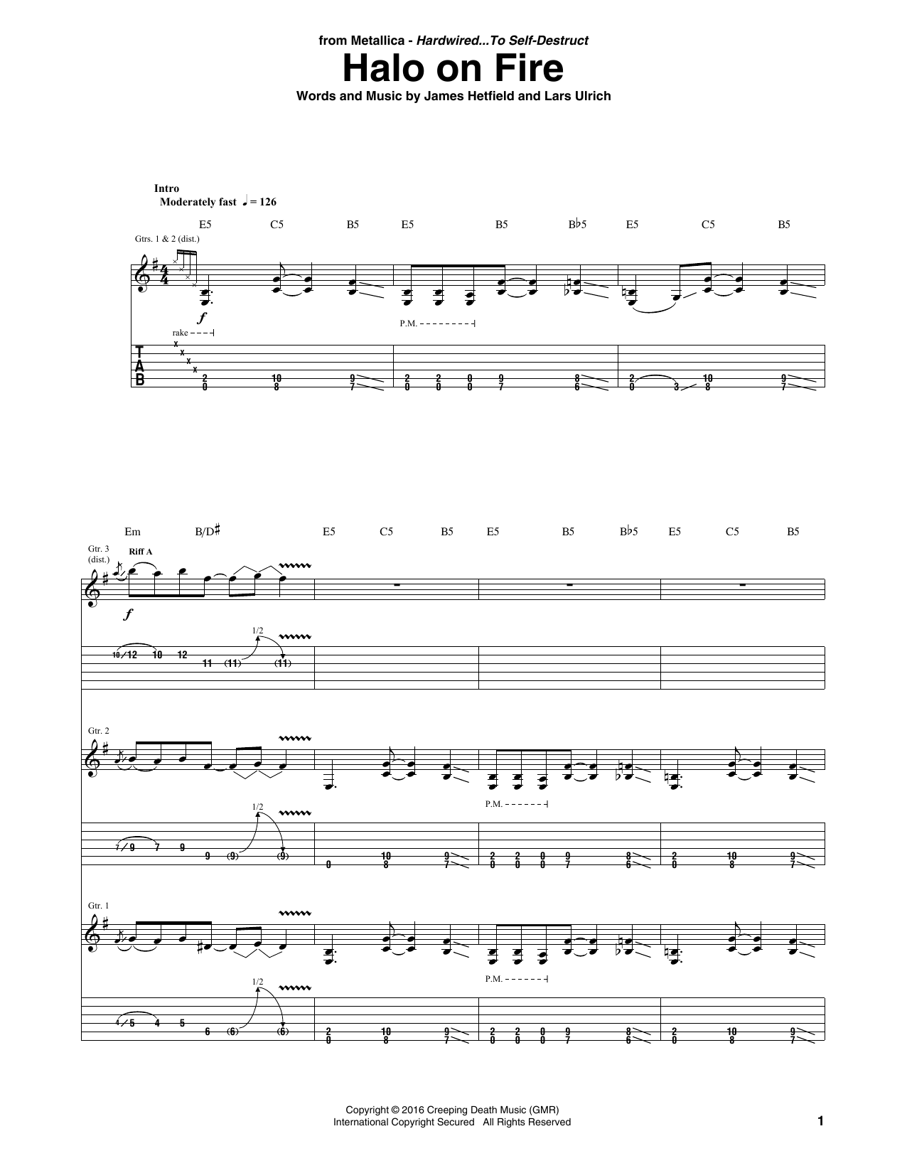 Metallica Halo On Fire sheet music notes and chords arranged for Guitar Tab