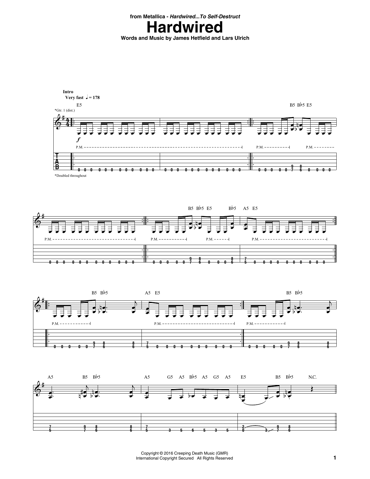 Metallica Hardwired sheet music notes and chords arranged for Guitar Tab