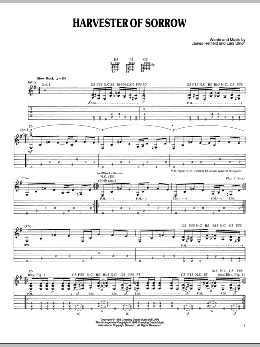 Metallica Harvester Of Sorrow sheet music notes and chords arranged for Guitar Tab