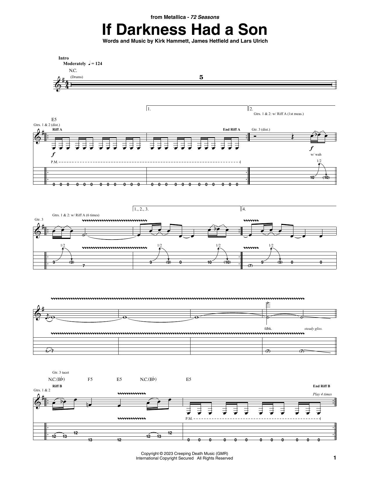 Metallica If Darkness Had A Son sheet music notes and chords arranged for Guitar Tab