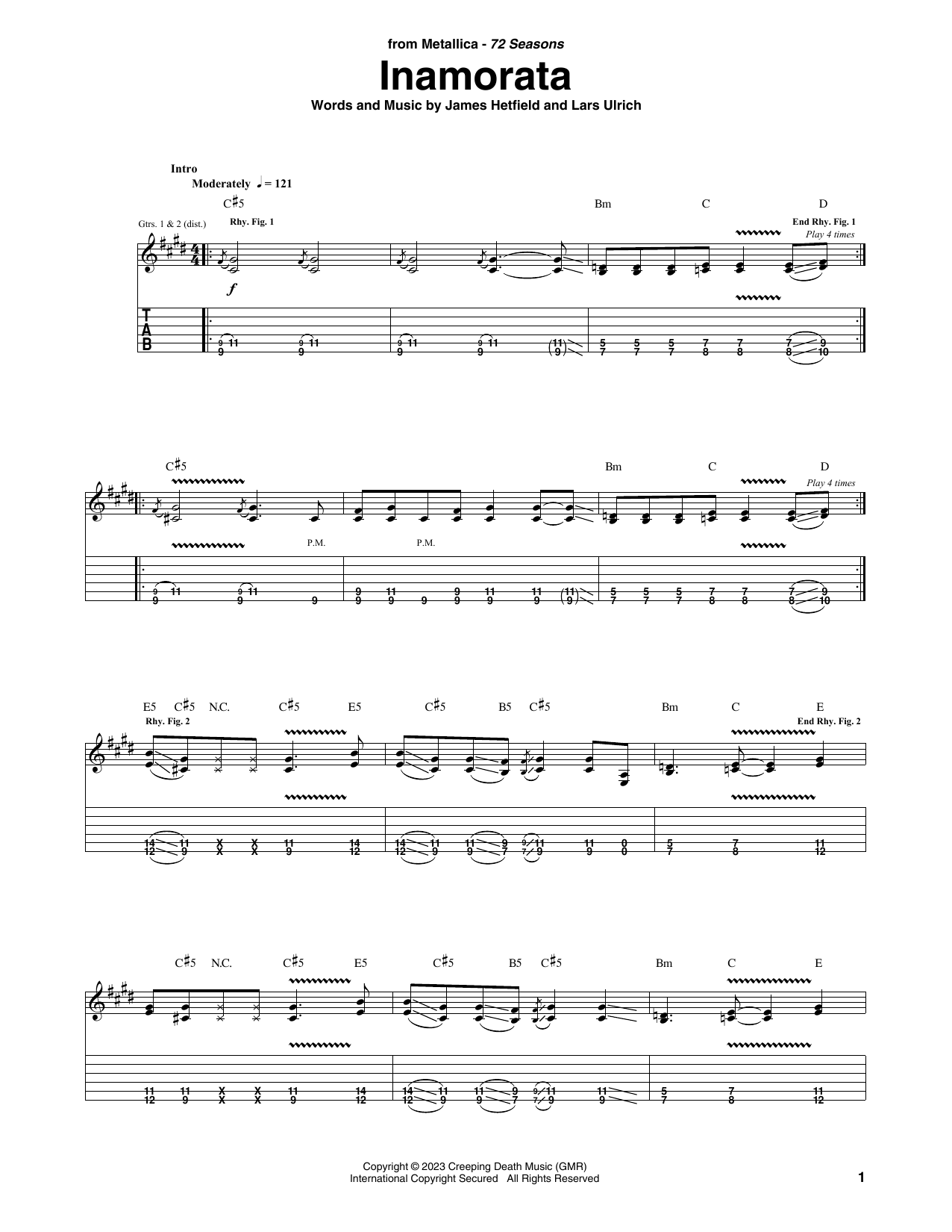 Metallica Inamorata sheet music notes and chords arranged for Guitar Tab