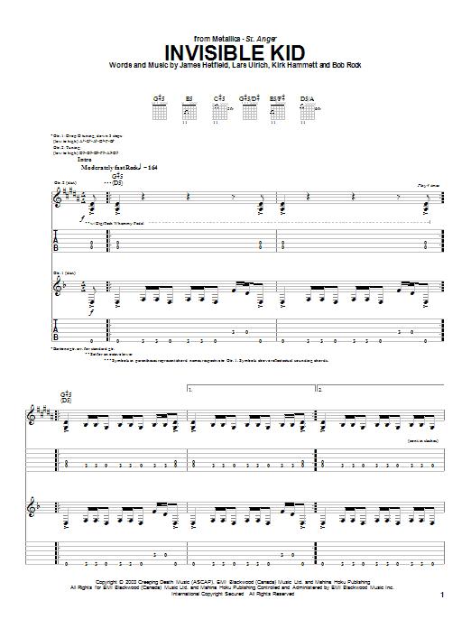 Metallica Invisible Kid sheet music notes and chords arranged for Easy Guitar Tab