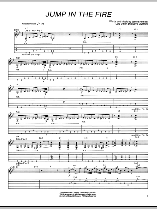 Metallica Jump In The Fire sheet music notes and chords arranged for Guitar Tab