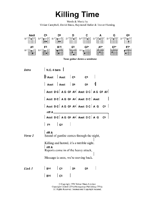 Metallica Killing Time sheet music notes and chords arranged for Guitar Chords/Lyrics