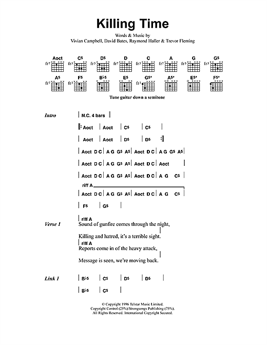 Metallica Killing Time sheet music notes and chords arranged for Guitar Chords/Lyrics