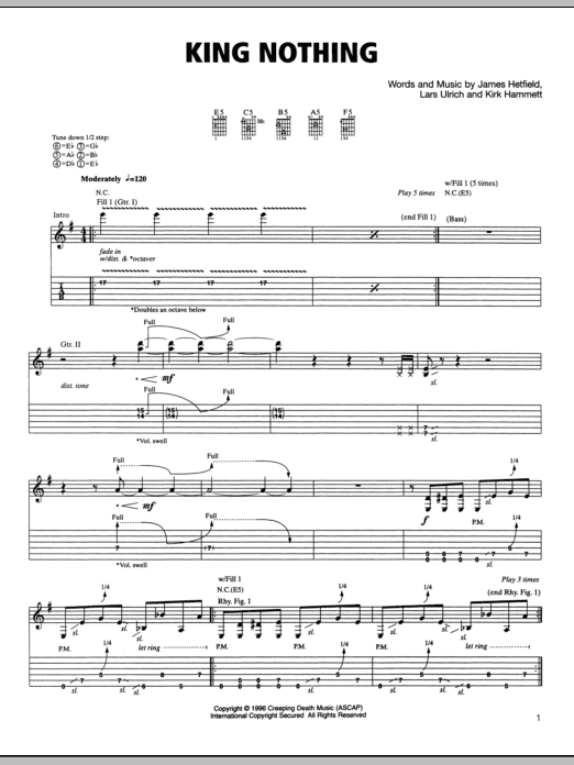 Metallica King Nothing sheet music notes and chords arranged for Guitar Tab (Single Guitar)
