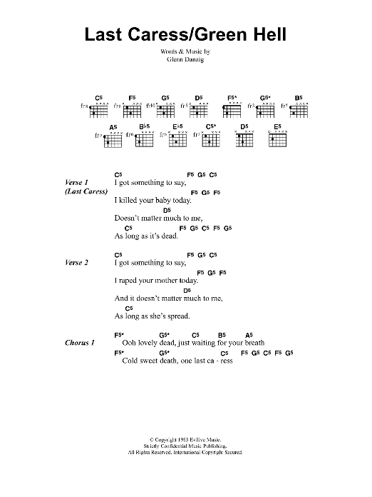 Metallica Last Caress/Green Hell sheet music notes and chords arranged for Guitar Chords/Lyrics