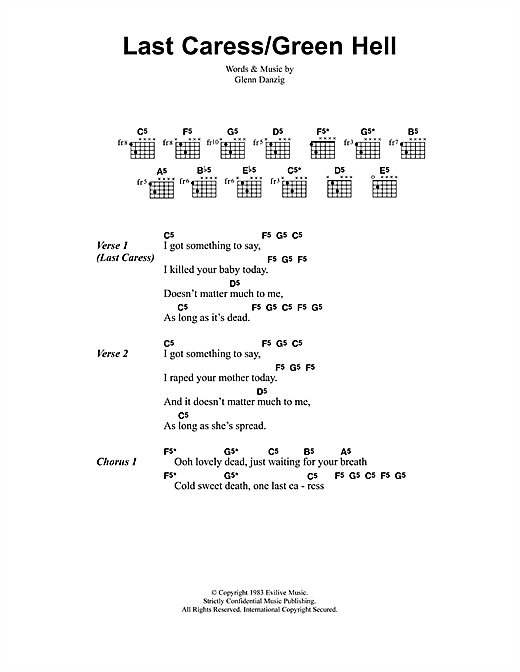 Metallica Last Caress/Green Hell sheet music notes and chords arranged for Guitar Chords/Lyrics