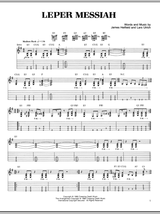 Metallica Leper Messiah sheet music notes and chords arranged for Guitar Tab