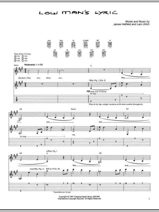 Metallica Low Man's Lyric sheet music notes and chords arranged for Guitar Chords/Lyrics