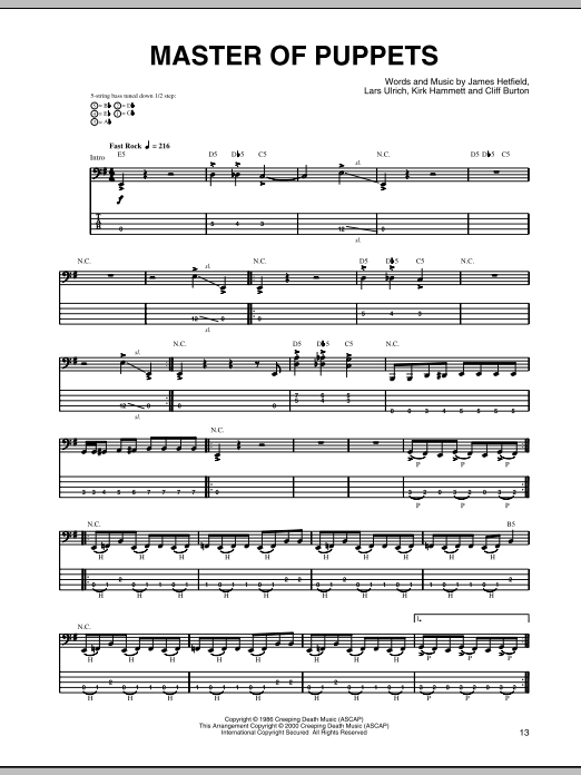 Metallica Master Of Puppets sheet music notes and chords arranged for Piano, Vocal & Guitar Chords (Right-Hand Melody)