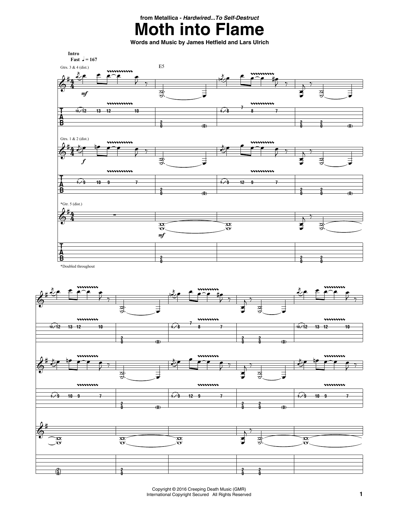 Metallica Moth Into Flame sheet music notes and chords arranged for Bass Guitar Tab
