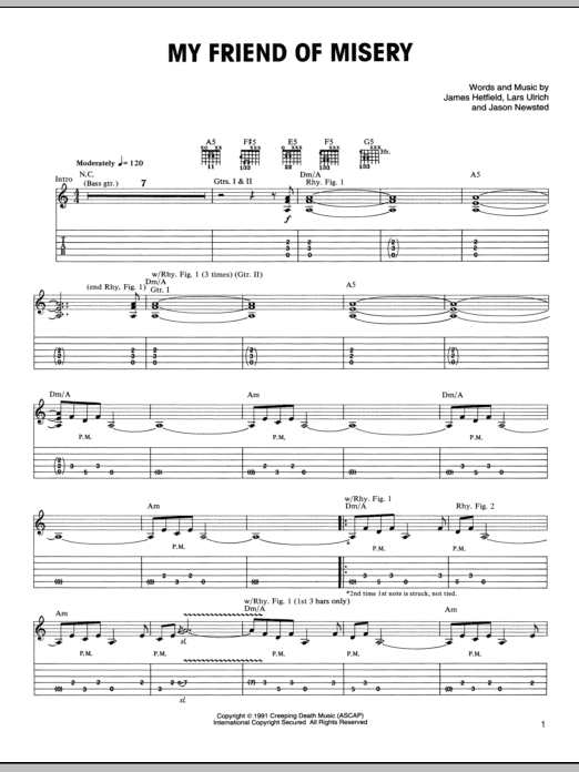 Metallica My Friend Of Misery sheet music notes and chords arranged for Bass Guitar Tab