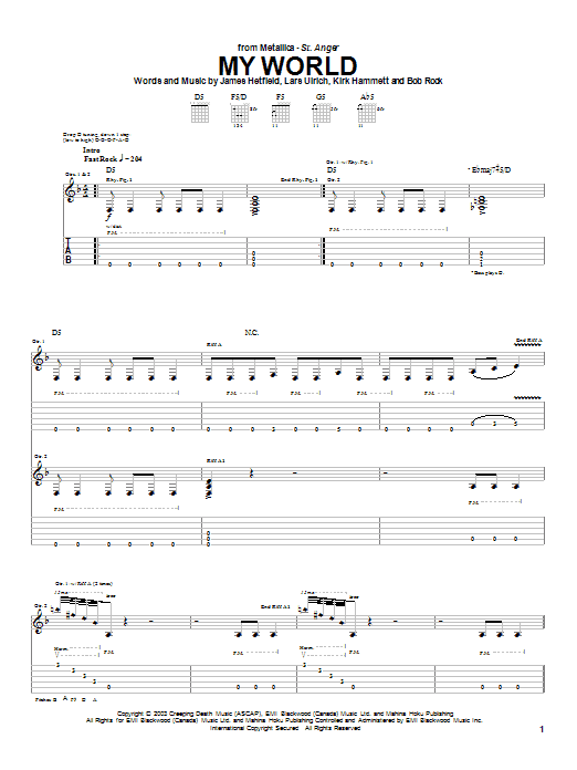 Metallica My World sheet music notes and chords arranged for Guitar Tab