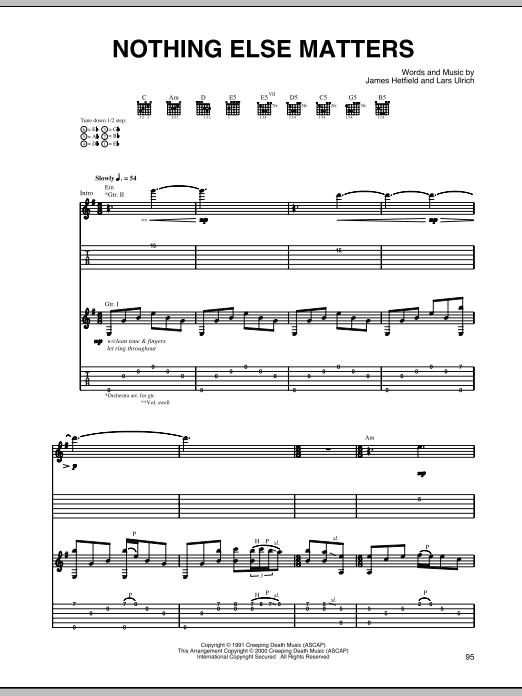 Metallica Nothing Else Matters (Live S&M version) sheet music notes and chords arranged for Guitar Tab