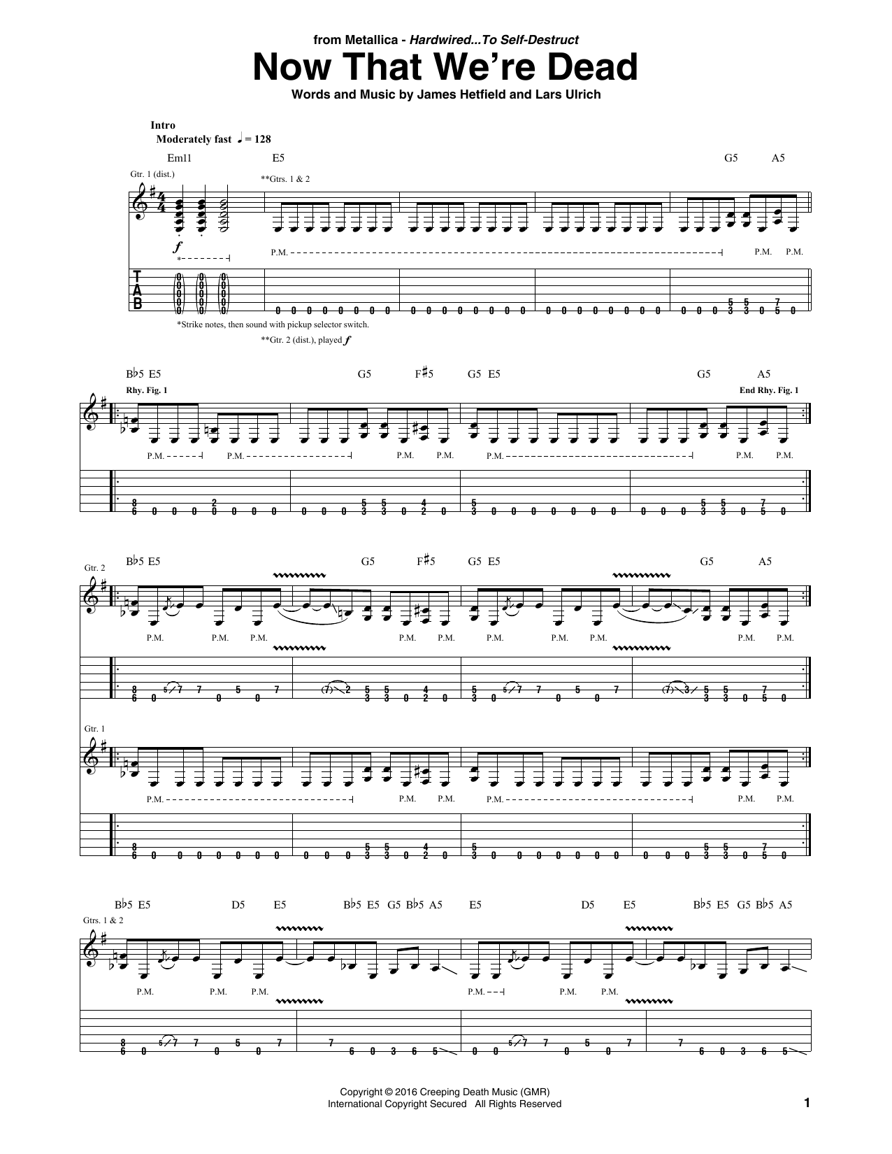 Metallica Now That We're Dead sheet music notes and chords arranged for Guitar Tab